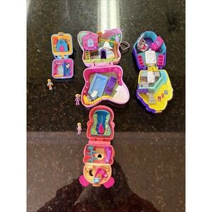 Polly Pockets Lot Of 4 w/ Dolls Butterfly Cupcake Sloth Dog Mini Full Size 2020